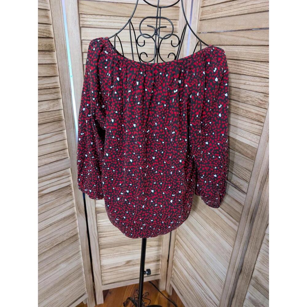 Michael Kors  Sleeve Heart Pattern Blouse Size L Black, Red‎ & White Valentine